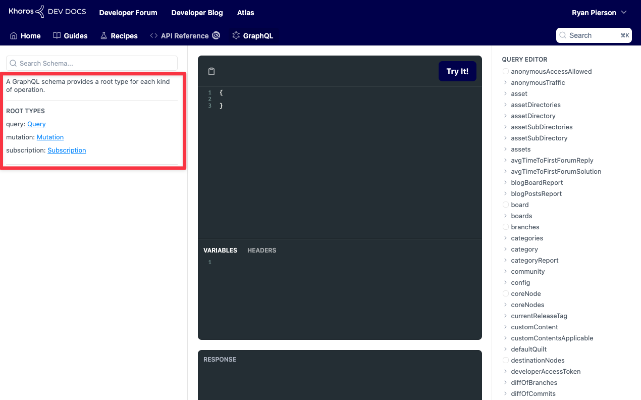 GraphQL schema sidebar