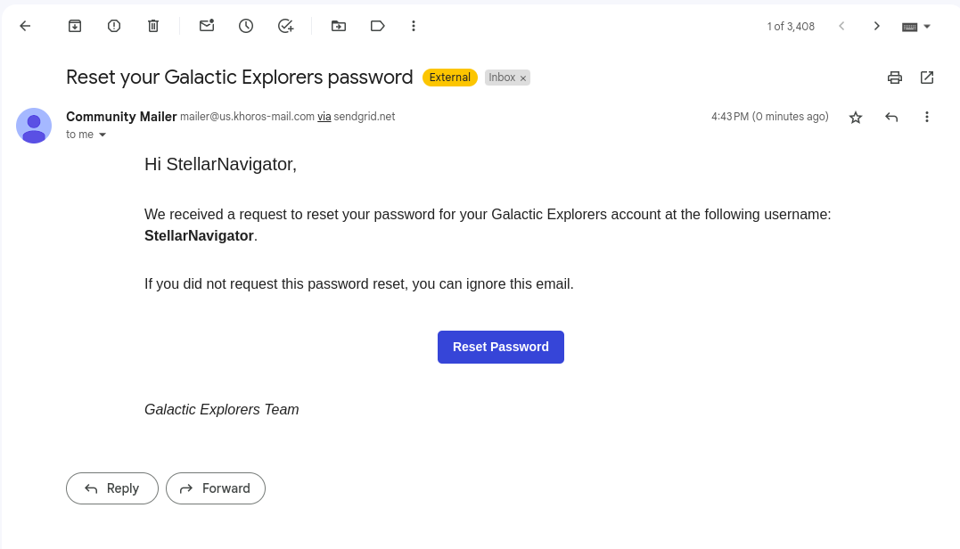 Reset Password Email Example
