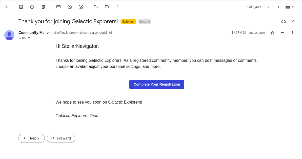 Complete Registration Email Example